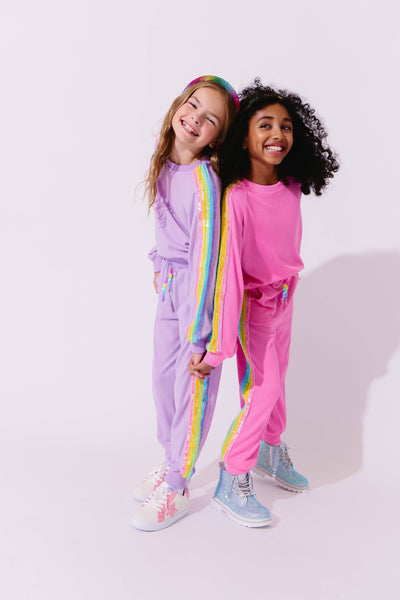 Lola + The Boys Lavender Rainbow Sequin Set