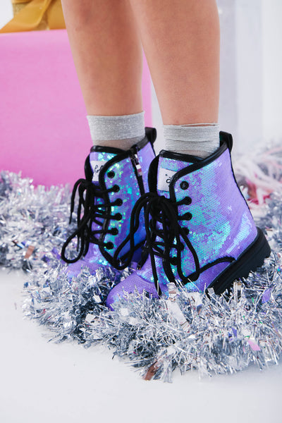 Lola + The Boys Lavender Sequin Boots