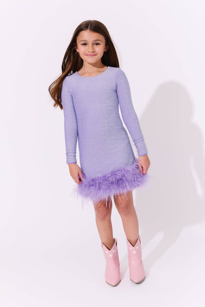 Lola + The Boys Lavender Shimmer Feather Dress