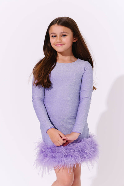 Lola + The Boys Lavender Shimmer Feather Dress