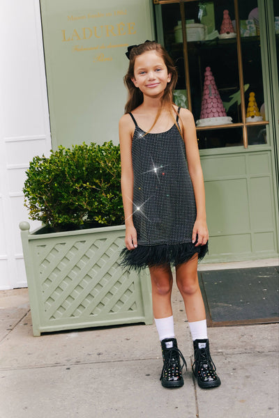 Lola + The Boys Midnight Crystal Feather Dress