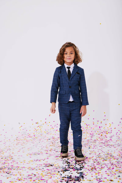 Lola + The Boys Navy Plaid Three-Piece Suit