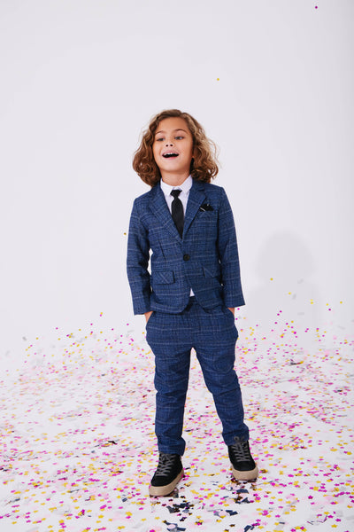 Lola + The Boys Navy Plaid Three-Piece Suit