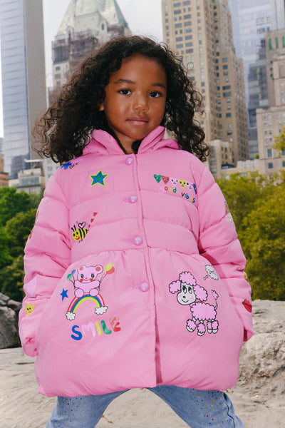 Lola + The Boys Outerwear Art Doodle Princess Puffer