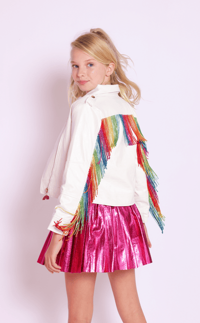 Lola + The Boys Outerwear Crystal Rainbow Rain Leather Jacket