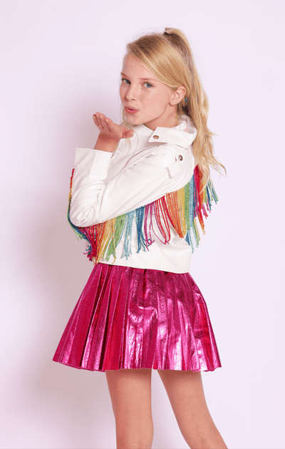 Lola + The Boys Outerwear Crystal Rainbow Rain Leather Jacket