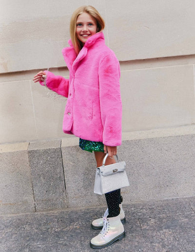 Lola + The Boys Outerwear Elle Crystal Faux Fur Coat