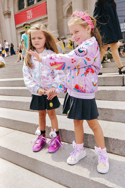 Lola + The Boys Outerwear Good Vibes Sticker Satin Bomber