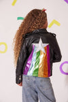 exclude-new-arriv Outerwear Happy Rainbow Star Vegan Leather