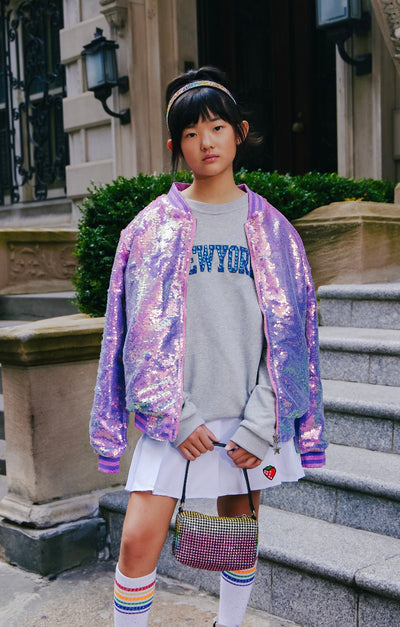 Lola + The Boys Outerwear Lavender Haze Sequin Bomber