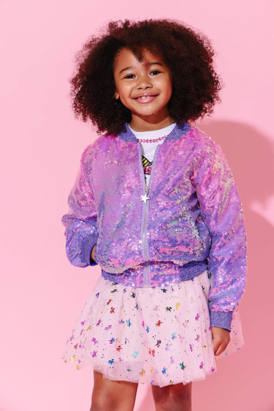 Lola + The Boys Outerwear Lavender Haze Sequin Bomber