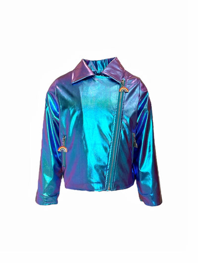 Lola + The Boys Outerwear Metallic Rainbow Sky Moto Jacket