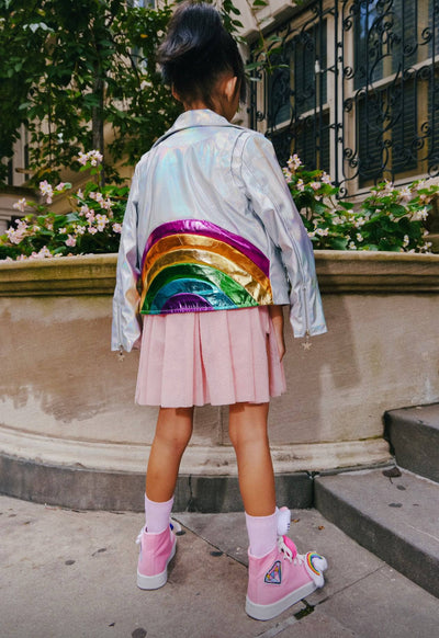 Lola + The Boys Outerwear Mettallic Rainbow Leather Jacket Silver