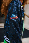 exclude-new-arriv Outerwear Navy Rainbow Emoji Sequin Bomber