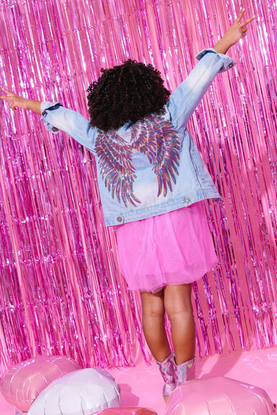 Lola & The Boys Outerwear Neon Angel Wings Denim Jacket