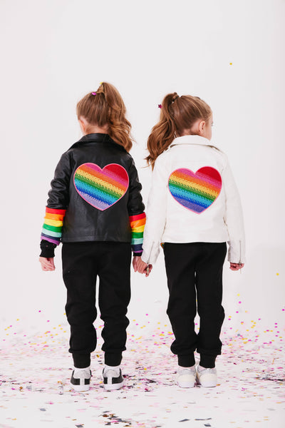 Lola + The Boys Outerwear Ombre Heart Rainbow Vegan Leather Jacket