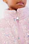 Lola + The Boys Outerwear Pink Sequin Puffer Coat With Bear Purse