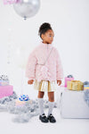 Lola + The Boys Outerwear Pink Sequin Puffer Coat With Bear Purse