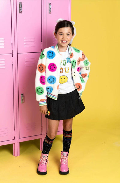 Lola + The Boys Outerwear Rainbow Emoji Plush Coat