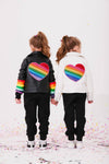 Lola + The Boys Outerwear Rainbow Heart Stripe Moto Jacket