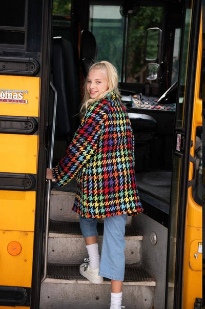 Lola + The Boys Outerwear Rainbow Houndstooth Coat