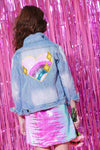 Lola + The Boys Outerwear Sparkle Rainbow Heart Denim Jacket