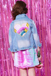 Lola + The Boys Outerwear Sparkle Rainbow Heart Denim Jacket