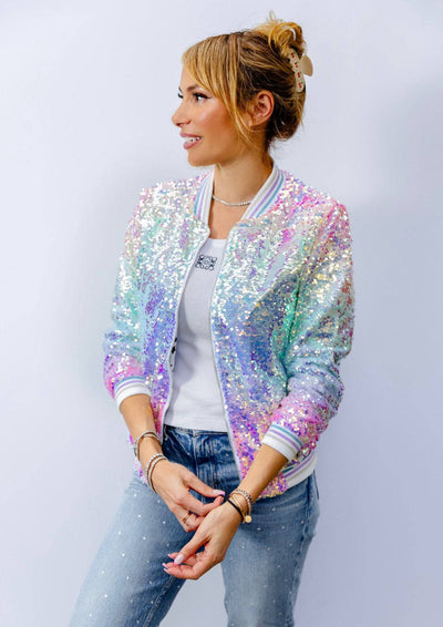 Lola + The Boys Outerwear Women's Icy Ombre Sequin Jacket