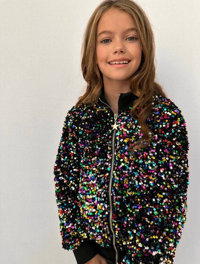 Lola + The Boys Outerwear Women's Shimmering Stardust Sequin Bomber