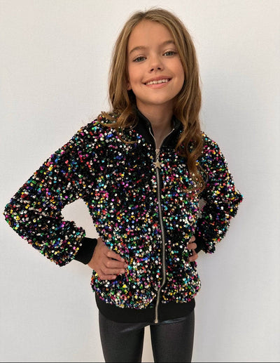 Lola + The Boys Outerwear Women's Shimmering Stardust Sequin Bomber