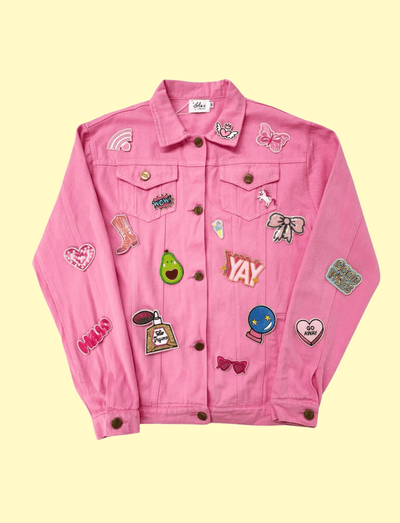 exclude-patch Outerwear Womens Customizable Patch Pink Denim Jacket