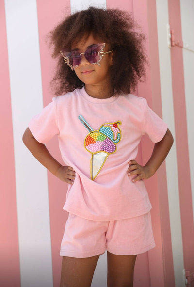 Lola + The Boys Peach Velour Ice Cream Short Set