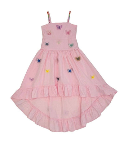 Lola + The Boys Pink 3D Rainbow Butterfly High Low Dress