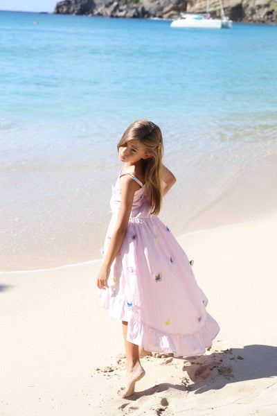 Lola + The Boys Pink 3D Rainbow Butterfly High Low Dress