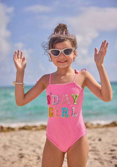 lola-spring Pink Birthday Girl Gem Swimsuit