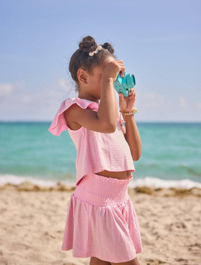 lola-spring Pink Crystal Ruffle Short Set