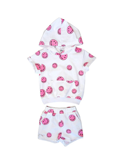 Lola + The Boys Pink Emoji Short Set