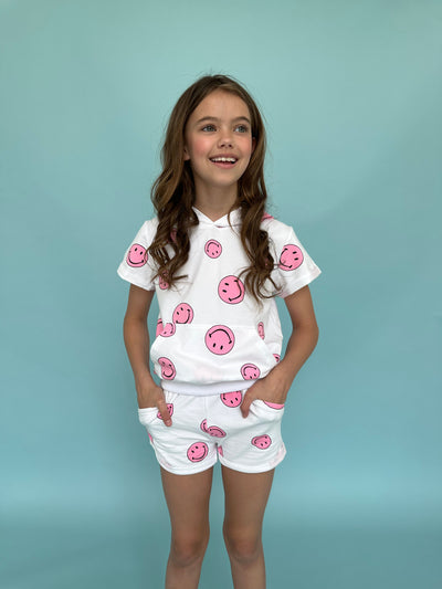 Lola + The Boys Pink Emoji Short Set