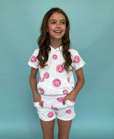 Lola + The Boys Pink Emoji Short Set