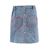 Lola + The Boys Pink Gem Hearts Denim Skirt