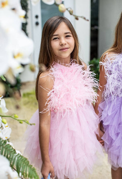 Lola + The Boys Pink Princess Feather Dress