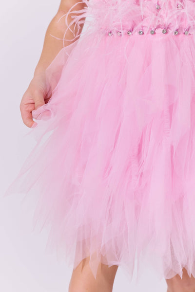 Lola + The Boys Pink Princess Feather Dress