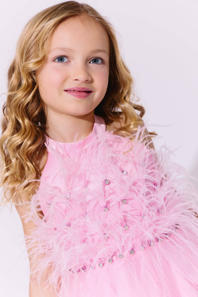 Lola + The Boys Pink Princess Feather Dress