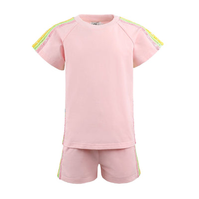 Lola + The Boys Pink Rainbow Stripe Short Set