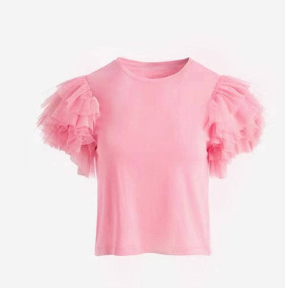 Lola + The Boys Pink Ruffle Sleeve Tee