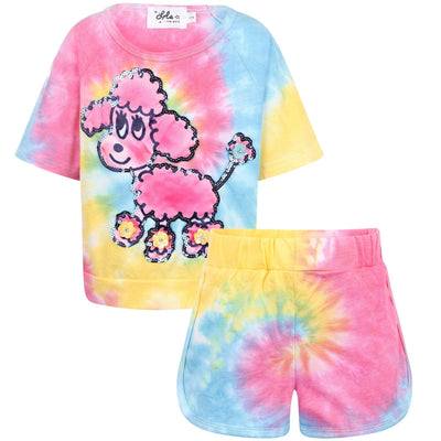 Lola + The Boys Poodle Tie Dye Shorts Set