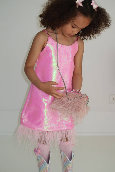 exclude-sale Pretty in Pink Feather Dress