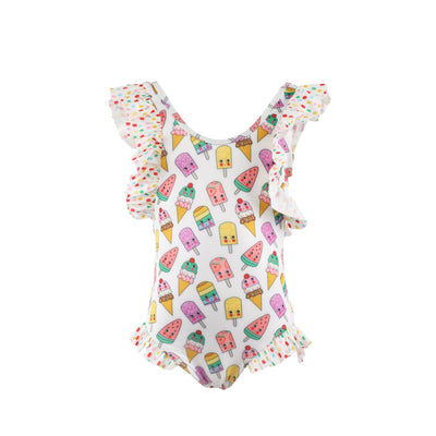 Lola + The Boys Rainbow Ice Cream Ruffle Swimsuit