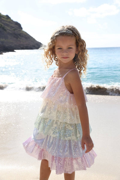 Lola + The Boys Rainbow Sequin Tiered Dress