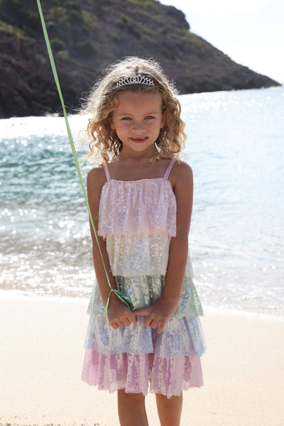 Lola + The Boys Rainbow Sequin Tiered Dress